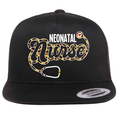 Neonatal Nurse Stethoscope Heart Leopard Print Rn Nursing Meaningful Gift Flatbill Hat