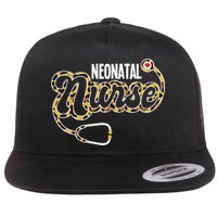 Neonatal Nurse Stethoscope Heart Leopard Print Rn Nursing Meaningful Gift Flat Bill Trucker Hat