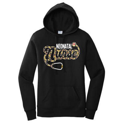 Neonatal Nurse Stethoscope Heart Leopard Print Rn Nursing Meaningful Gift Women's Pullover Hoodie