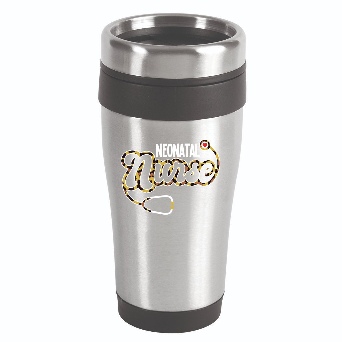 Neonatal Nurse Stethoscope Heart Leopard Print Rn Nursing Meaningful Gift 16oz Travel Tumbler