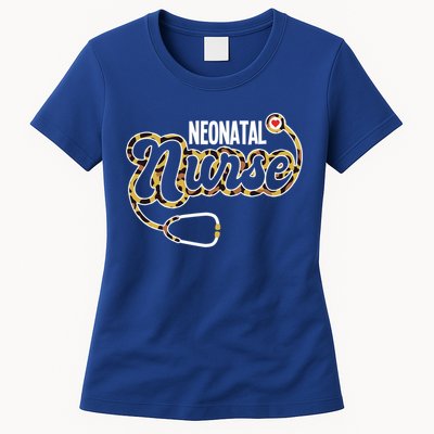 Neonatal Nurse Stethoscope Heart Leopard Print Rn Nursing Meaningful Gift Womens T-Shirt