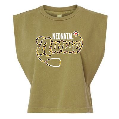 Neonatal Nurse Stethoscope Heart Leopard Print Rn Nursing Meaningful Gift Garment-Dyed Women's Muscle Tee