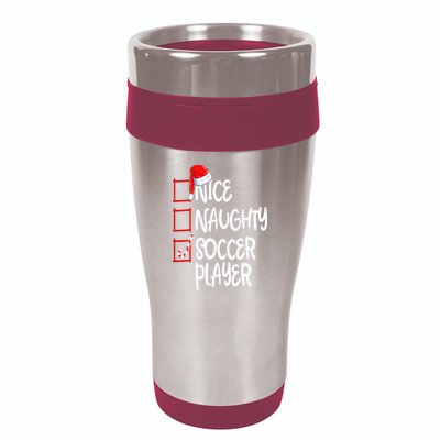 Nice Naughty Soccer Player Funny Soccer Christmas List Santa 16oz Travel Tumbler