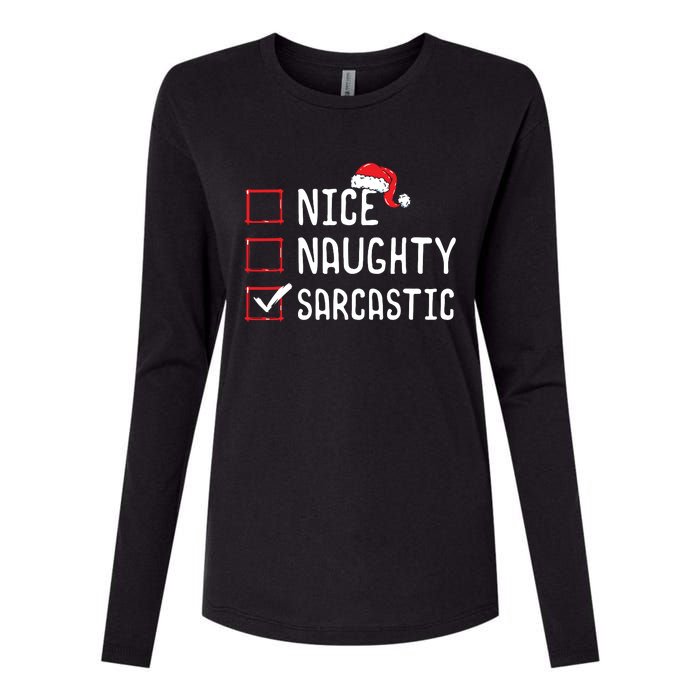 Nice Naughty Sarcastic Christmas List Womens Cotton Relaxed Long Sleeve T-Shirt