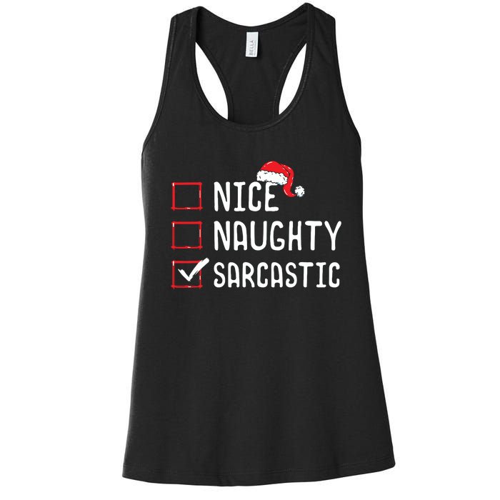 Nice Naughty Sarcastic Christmas List Women's Racerback Tank