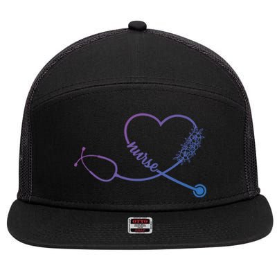 Nicu Nurse Stethoscope Heartbeat Ekg Ecg Gift 7 Panel Mesh Trucker Snapback Hat