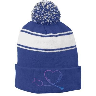 Nicu Nurse Stethoscope Heartbeat Ekg Ecg Gift Stripe Pom Pom Beanie