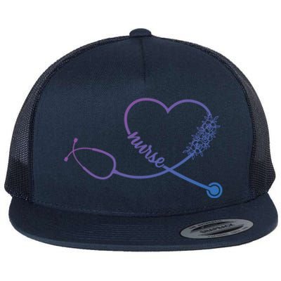 Nicu Nurse Stethoscope Heartbeat Ekg Ecg Gift Flat Bill Trucker Hat