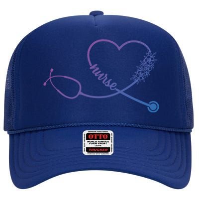 Nicu Nurse Stethoscope Heartbeat Ekg Ecg Gift High Crown Mesh Back Trucker Hat