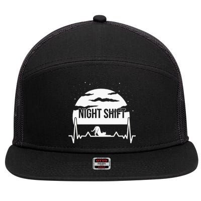 Nurse Night Shift Moon Cat EKG ECG Cardiac 7 Panel Mesh Trucker Snapback Hat