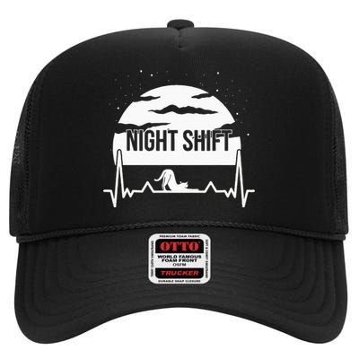 Nurse Night Shift Moon Cat EKG ECG Cardiac High Crown Mesh Back Trucker Hat