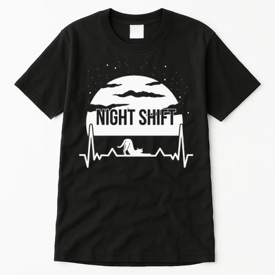 Nurse Night Shift Moon Cat EKG ECG Cardiac Tall T-Shirt