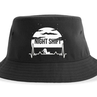 Nurse Night Shift Moon Cat EKG ECG Cardiac Sustainable Bucket Hat