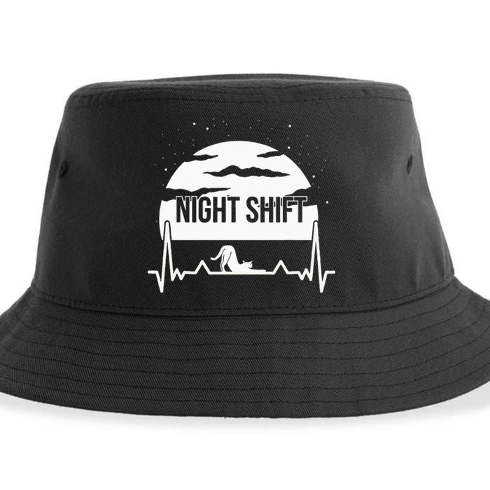 Nurse Night Shift Moon Cat EKG ECG Cardiac Sustainable Bucket Hat