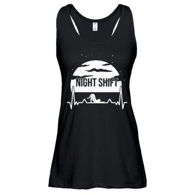Nurse Night Shift Moon Cat EKG ECG Cardiac Ladies Essential Flowy Tank
