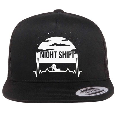 Nurse Night Shift Moon Cat EKG ECG Cardiac Flatbill Hat