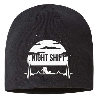 Nurse Night Shift Moon Cat EKG ECG Cardiac Sustainable Beanie