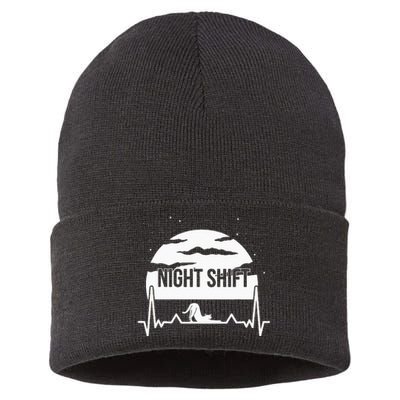 Nurse Night Shift Moon Cat EKG ECG Cardiac Sustainable Knit Beanie