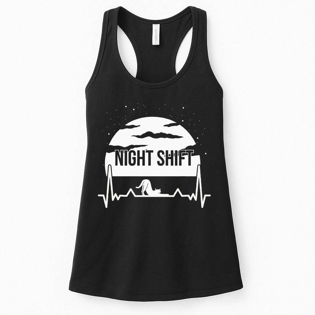 Nurse Night Shift Moon Cat EKG ECG Cardiac Womens Tank Top