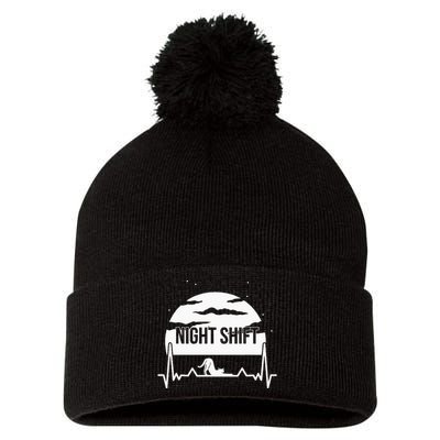 Nurse Night Shift Moon Cat EKG ECG Cardiac Pom Pom 12in Knit Beanie