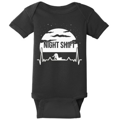 Nurse Night Shift Moon Cat EKG ECG Cardiac Baby Bodysuit