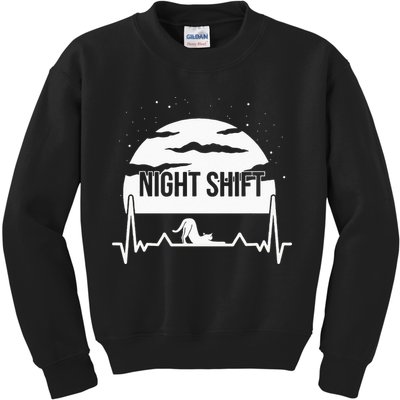 Nurse Night Shift Moon Cat EKG ECG Cardiac Kids Sweatshirt