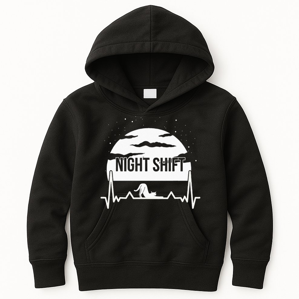 Nurse Night Shift Moon Cat EKG ECG Cardiac Kids Hoodie