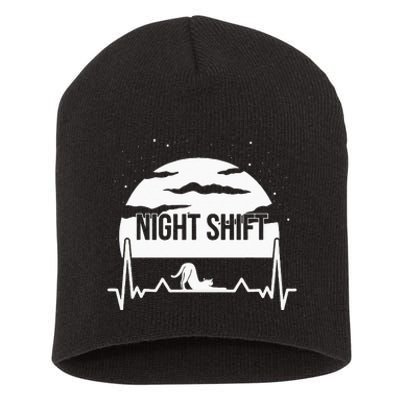 Nurse Night Shift Moon Cat EKG ECG Cardiac Short Acrylic Beanie