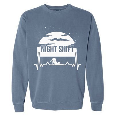 Nurse Night Shift Moon Cat EKG ECG Cardiac Garment-Dyed Sweatshirt