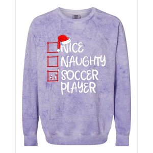 Nice Naughty Soccer Player Funny Soccer Christmas List Santa Colorblast Crewneck Sweatshirt