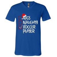 Nice Naughty Soccer Player Funny Soccer Christmas List Santa V-Neck T-Shirt