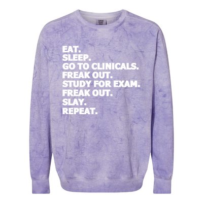 Nurse Nursing Student Funny Eat Sleep Go To Clinicals Gift Colorblast Crewneck Sweatshirt