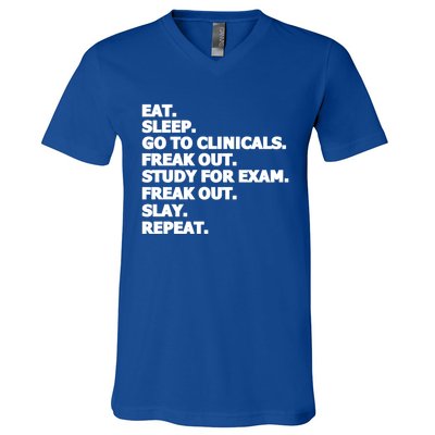 Nurse Nursing Student Funny Eat Sleep Go To Clinicals Gift V-Neck T-Shirt