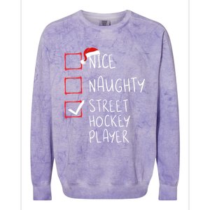 Nice Naughty Street Hockey Player Christmas List Santa Claus Gift Colorblast Crewneck Sweatshirt