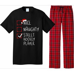 Nice Naughty Street Hockey Player Christmas List Santa Claus Gift Pajama Set