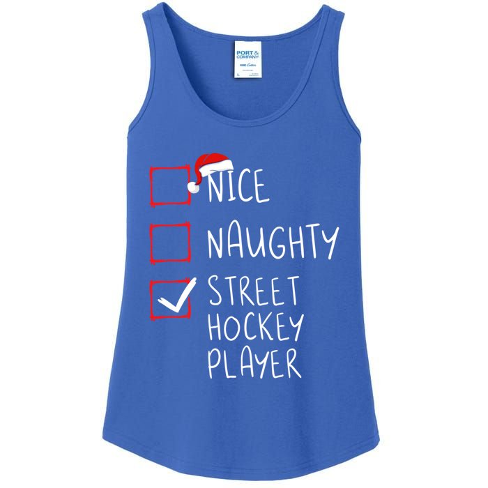 Nice Naughty Street Hockey Player Christmas List Santa Claus Gift Ladies Essential Tank