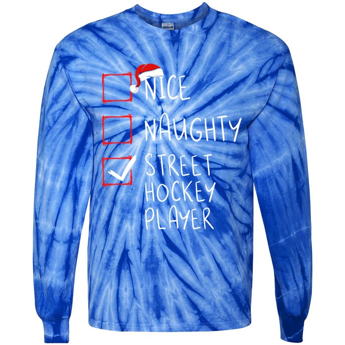 Nice Naughty Street Hockey Player Christmas List Santa Claus Gift Tie-Dye Long Sleeve Shirt