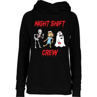 Nurse Night Shift Crew Ghost Skeleton Zombie Funny Halloween Womens Funnel Neck Pullover Hood