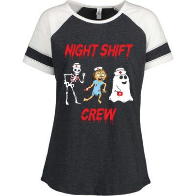 Nurse Night Shift Crew Ghost Skeleton Zombie Funny Halloween Enza Ladies Jersey Colorblock Tee