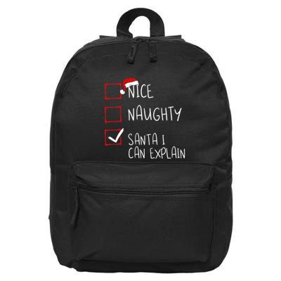 Nice Naughty Santa I Can Explain Christmas List Santa Claus 16 in Basic Backpack