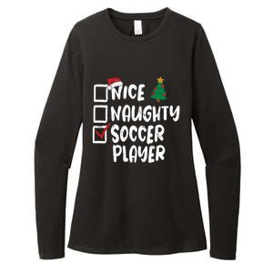 Nice Naughty Soccer Player Christmas List Santa Funny Xmas Gift Womens CVC Long Sleeve Shirt