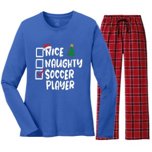 Nice Naughty Soccer Player Christmas List Santa Funny Xmas Gift Women's Long Sleeve Flannel Pajama Set 