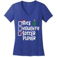 Nice Naughty Soccer Player Christmas List Santa Funny Xmas Gift Women's V-Neck T-Shirt