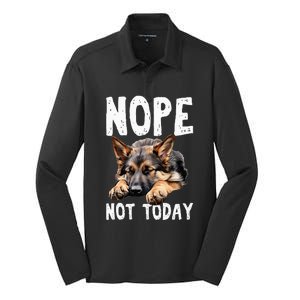 Nope Not Today Lazy Dog Funny German Shepherd Silk Touch Performance Long Sleeve Polo