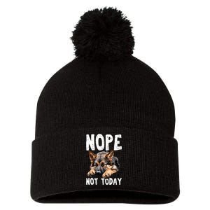 Nope Not Today Lazy Dog Funny German Shepherd Pom Pom 12in Knit Beanie