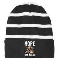 Nope Not Today Lazy Dog Funny German Shepherd Striped Beanie with Solid Band