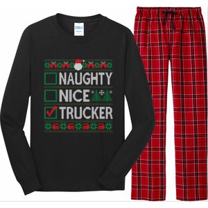 Naughty Nice Trucker Christmas List Ugly Sweater Party Cute Gift Long Sleeve Pajama Set