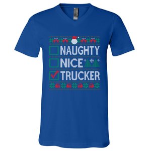 Naughty Nice Trucker Christmas List Ugly Sweater Party Cute Gift V-Neck T-Shirt