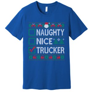 Naughty Nice Trucker Christmas List Ugly Sweater Party Cute Gift Premium T-Shirt