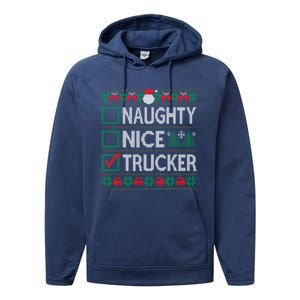 Naughty Nice Trucker Christmas List Ugly Sweater Party Cute Gift Performance Fleece Hoodie